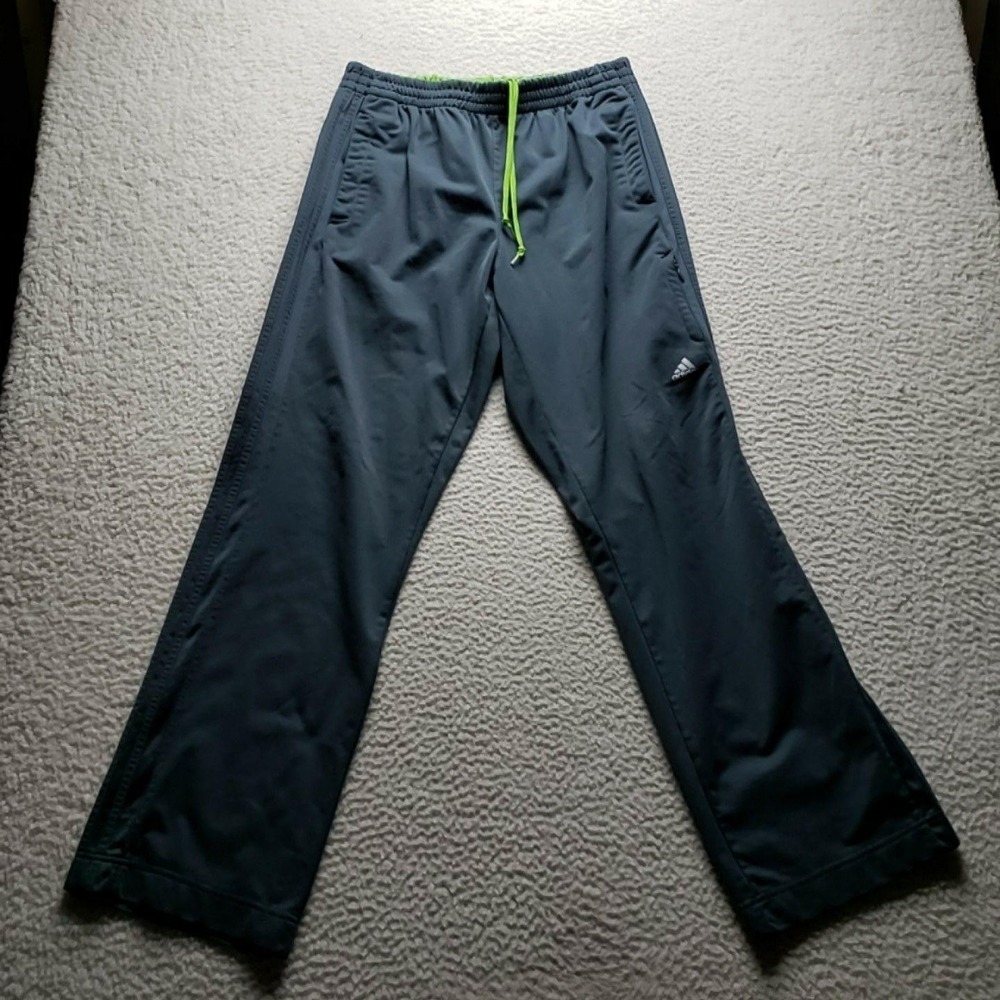 Adidas Pants Mens Large Gray Track Woven Elastic Waist Pockets Logo Athletic
